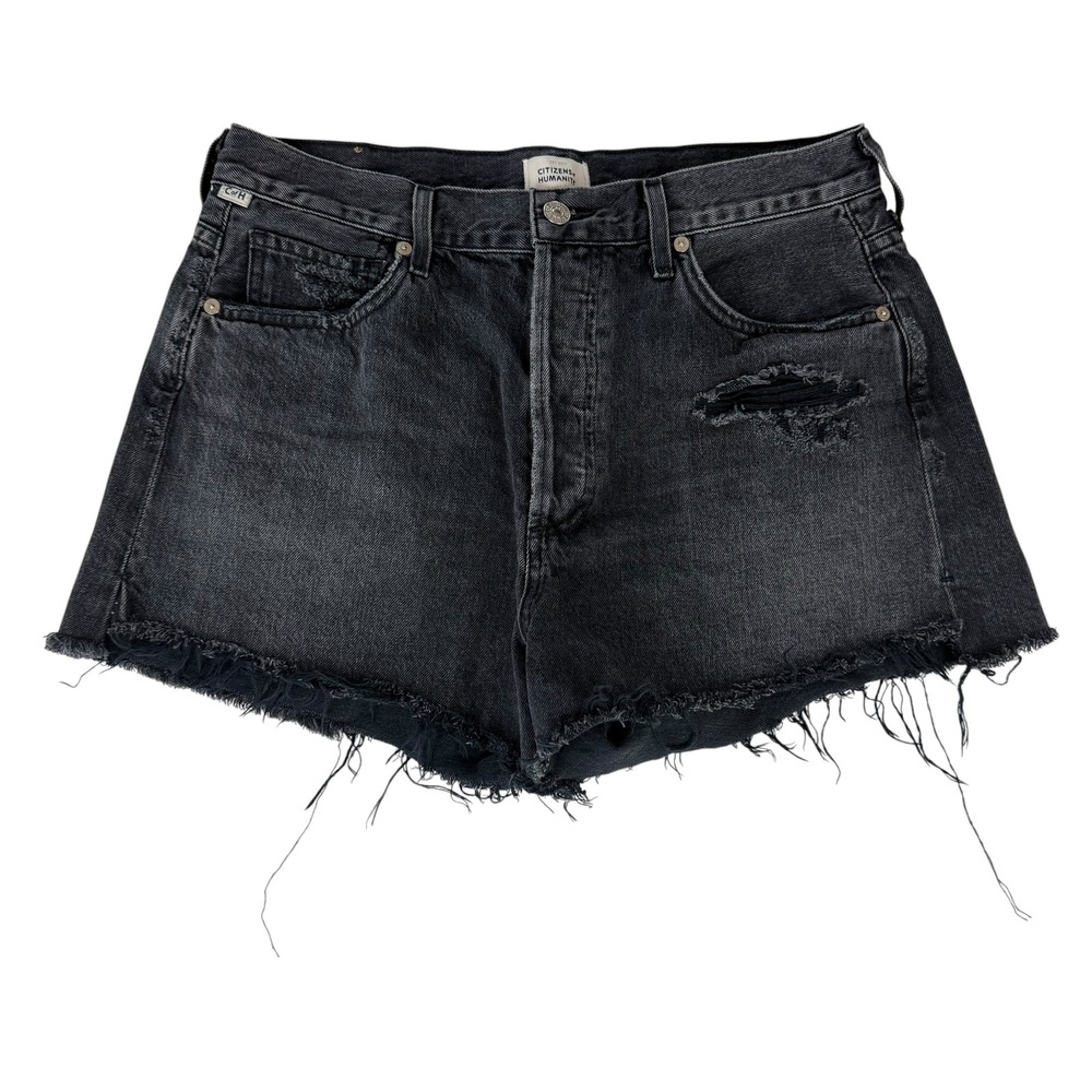 Citizens of Humanity Marlow Vintage Black Distressed Cut Off Denim Shorts 28